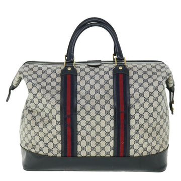 GUCCI GG Canvas Sherry Line Boston Bag PVC Leather Gray Red Navy 50793