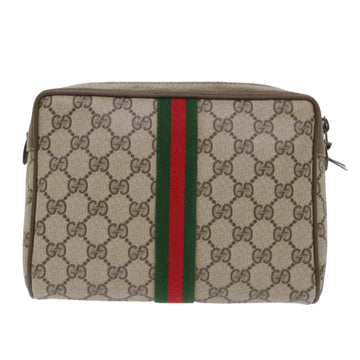 GUCCI GG Canvas Web Sherry Line Clutch Bag PVC Leather Beige Red 50795