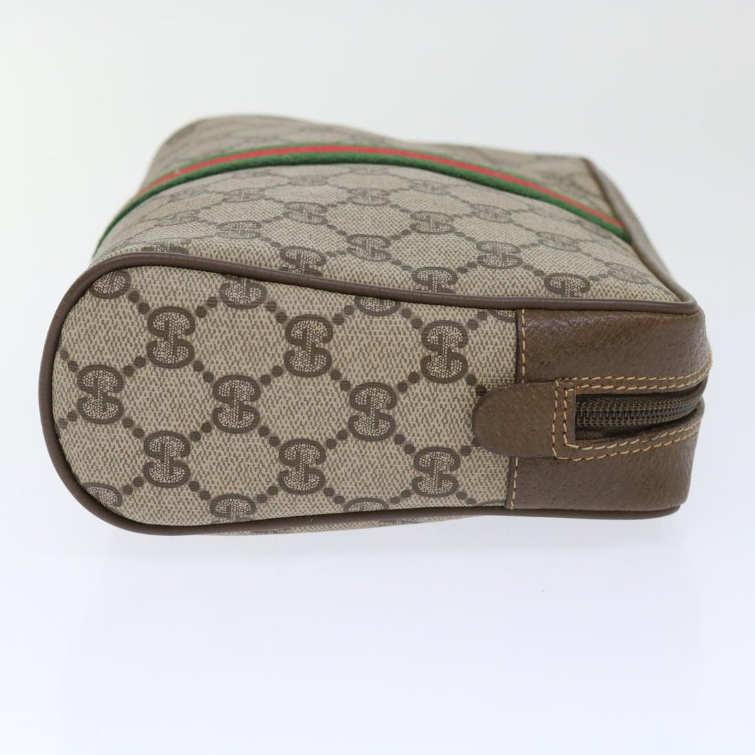 GUCCI GG Canvas Web Sherry Line Clutch Bag PVC Leather Beige Red 50795