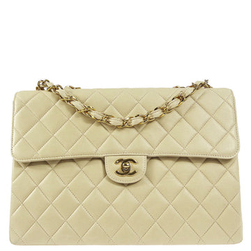 Chanel 2001-2003 * Ivory Lambskin Jumbo Classic Flap Shoulder Bag