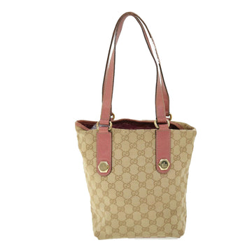 GUCCI GG Canvas Tote Bag Leather Beige Pink 153361 302982 50981