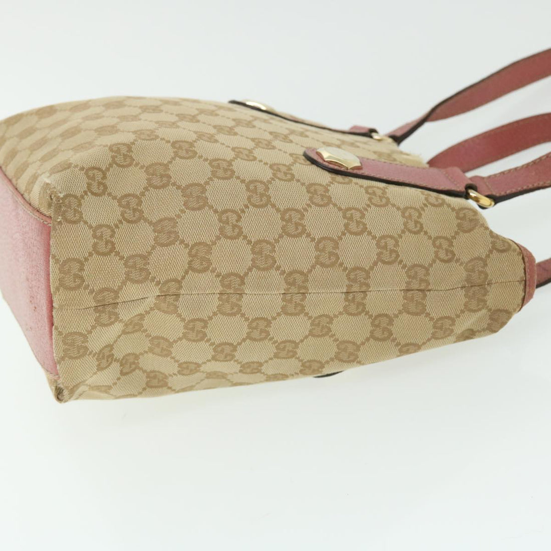 GUCCI GG Canvas Tote Bag Leather Beige Pink 153361 302982 50981