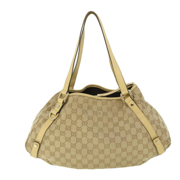 GUCCI GG Canvas Tote Bag Leather Beige 130736 002122 50997