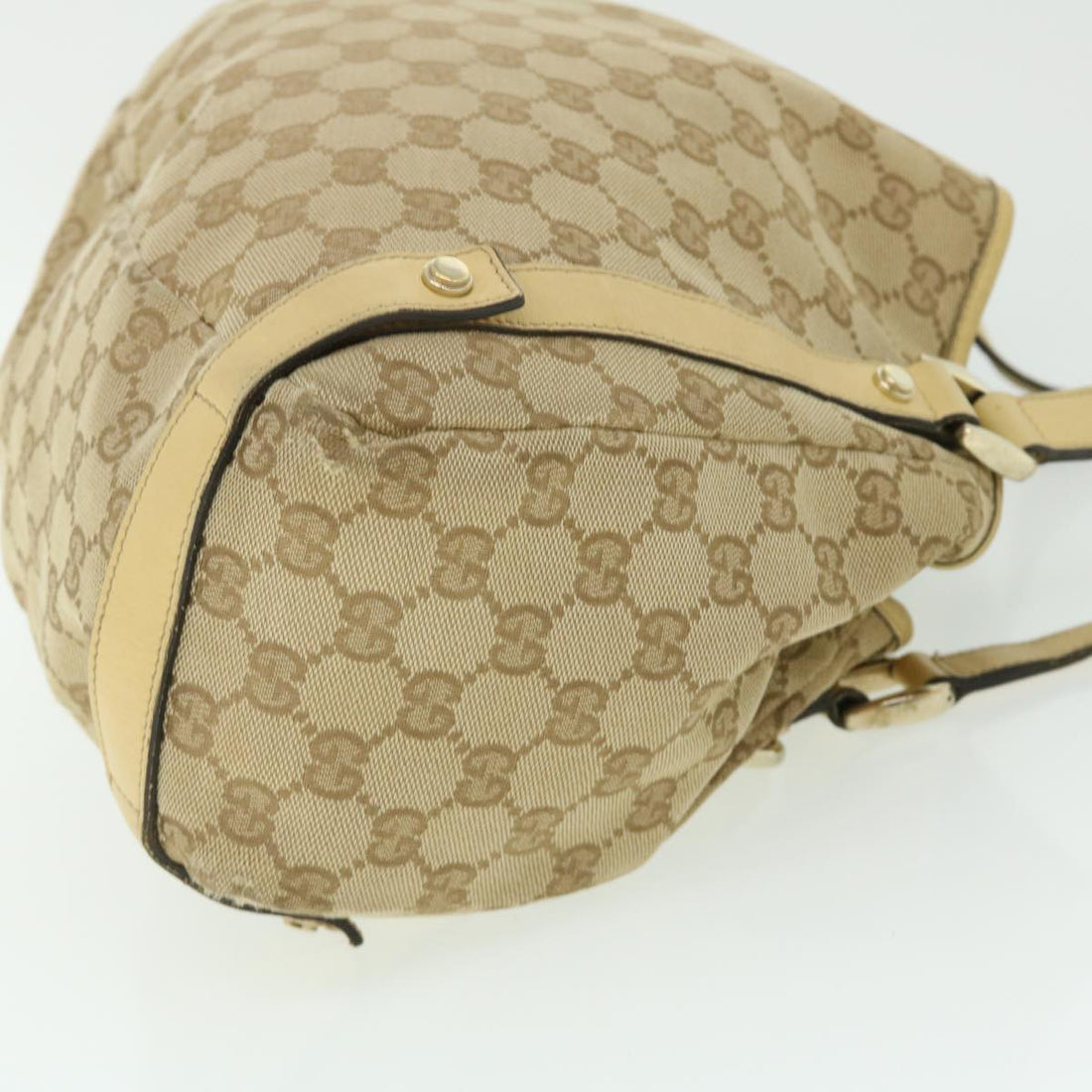 GUCCI GG Canvas Tote Bag Leather Beige 130736 002122 50997