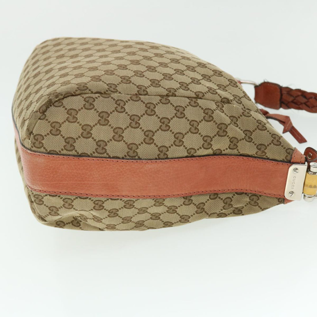 GUCCI GG Canvas Bamboo Shoulder Bag Leather Beige Pink 257090 002058 50998