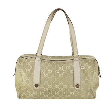 GUCCI GG Canvas Hand Bag Suede Beige Gold 154180 214397 51008