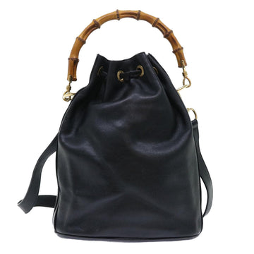 GUCCI Bamboo Shoulder Bag Leather 2way Black 001 2684 1657 51016