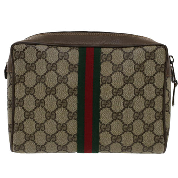 GUCCI GG Canvas Web Sherry Line Clutch Bag Beige Red 89•01•012 51465