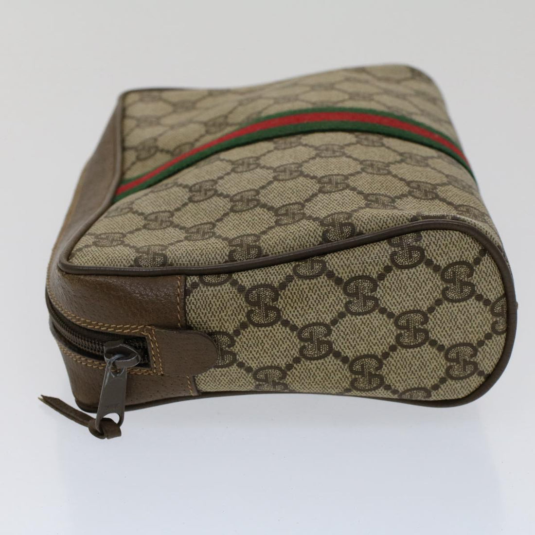 GUCCI GG Canvas Web Sherry Line Clutch Bag Beige Red 89•01•012 51465