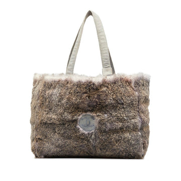 Chanel Coco Mark Handbag Tote Bag Grey Rabbit Fur Suede Women's