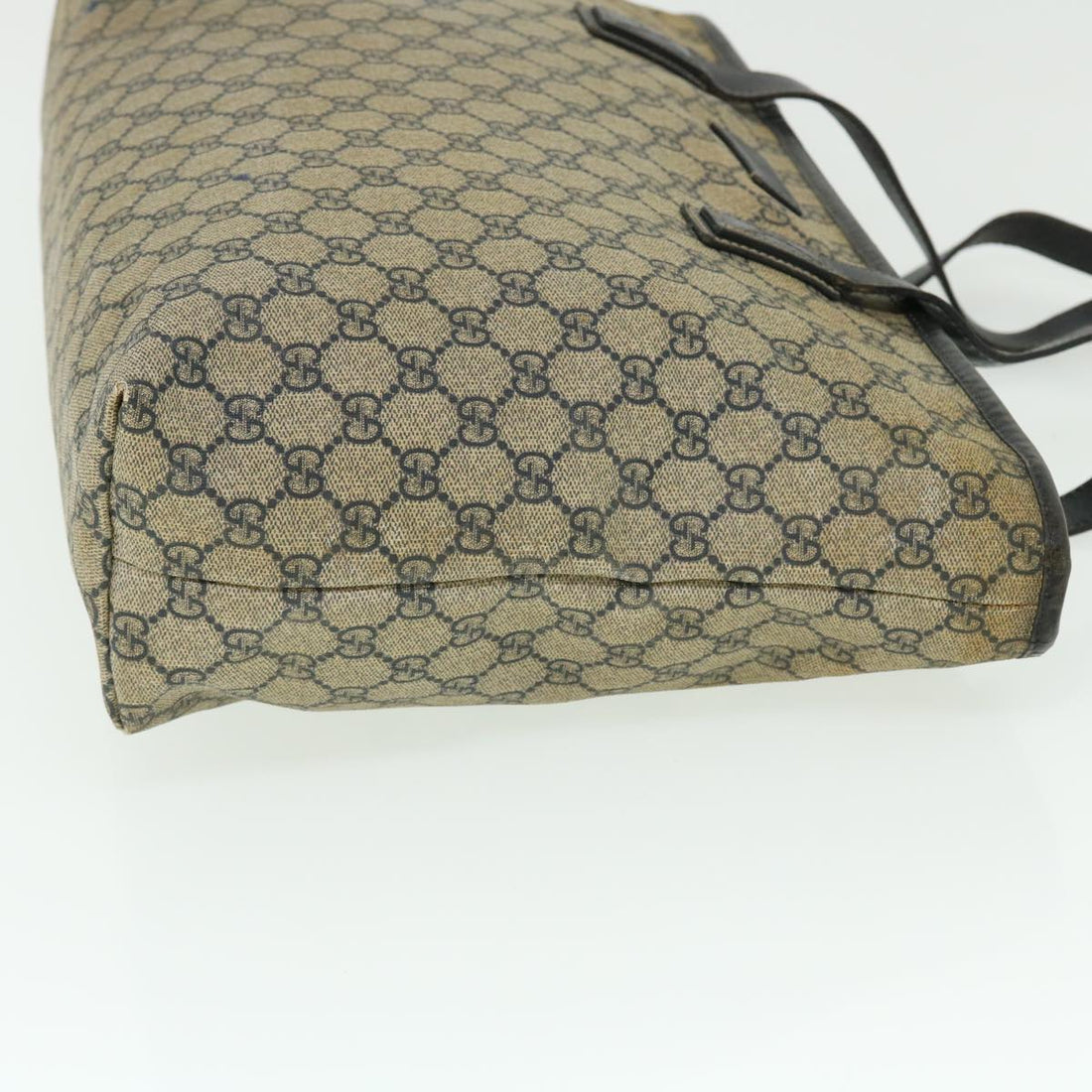 GUCCI GG Canvas Tote Bag PVC Leather Navy Beige 211137 51642