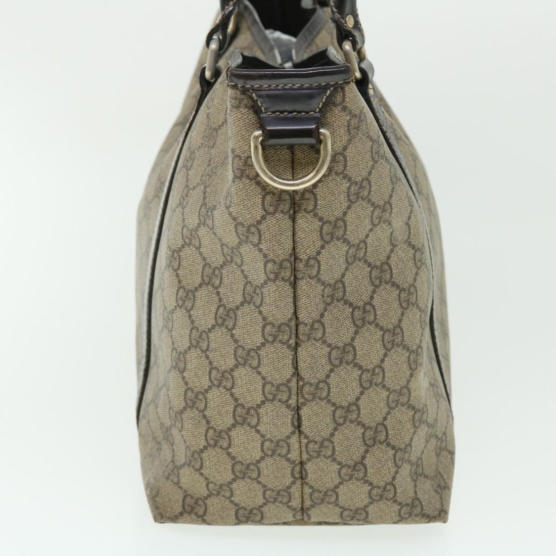 GUCCI GG Canvas Tote Bag PVC Leather Beige Dark Brown 197953 51643