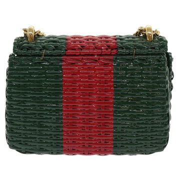 GUCCI Wicker Chain Web Sherry Line Bag Wood Red Green 524829 51974A