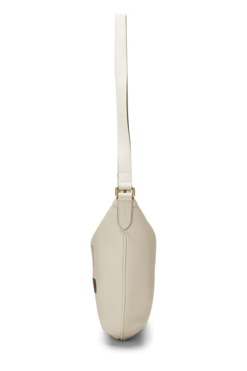 Gucci,  White Leather Logo Print Half Moon Hobo, White