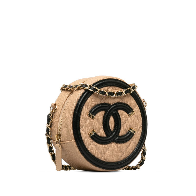 Chanel Cocomark CC Figure rounded sliding chain shoulder bag beige black caviar s ladies CHANEL