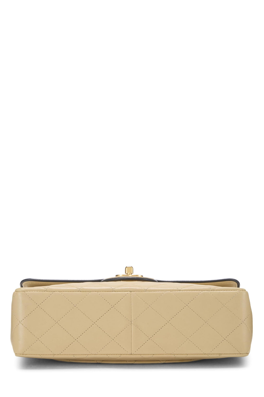 Chanel,  Beige Quilted Lambskin Piped Half Flap Small, Beige