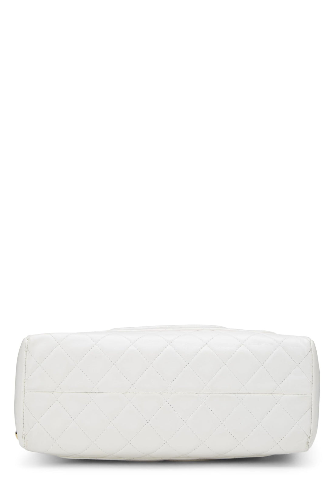 Chanel,  White Quilted Lambskin Top Handle Tote Mini, White