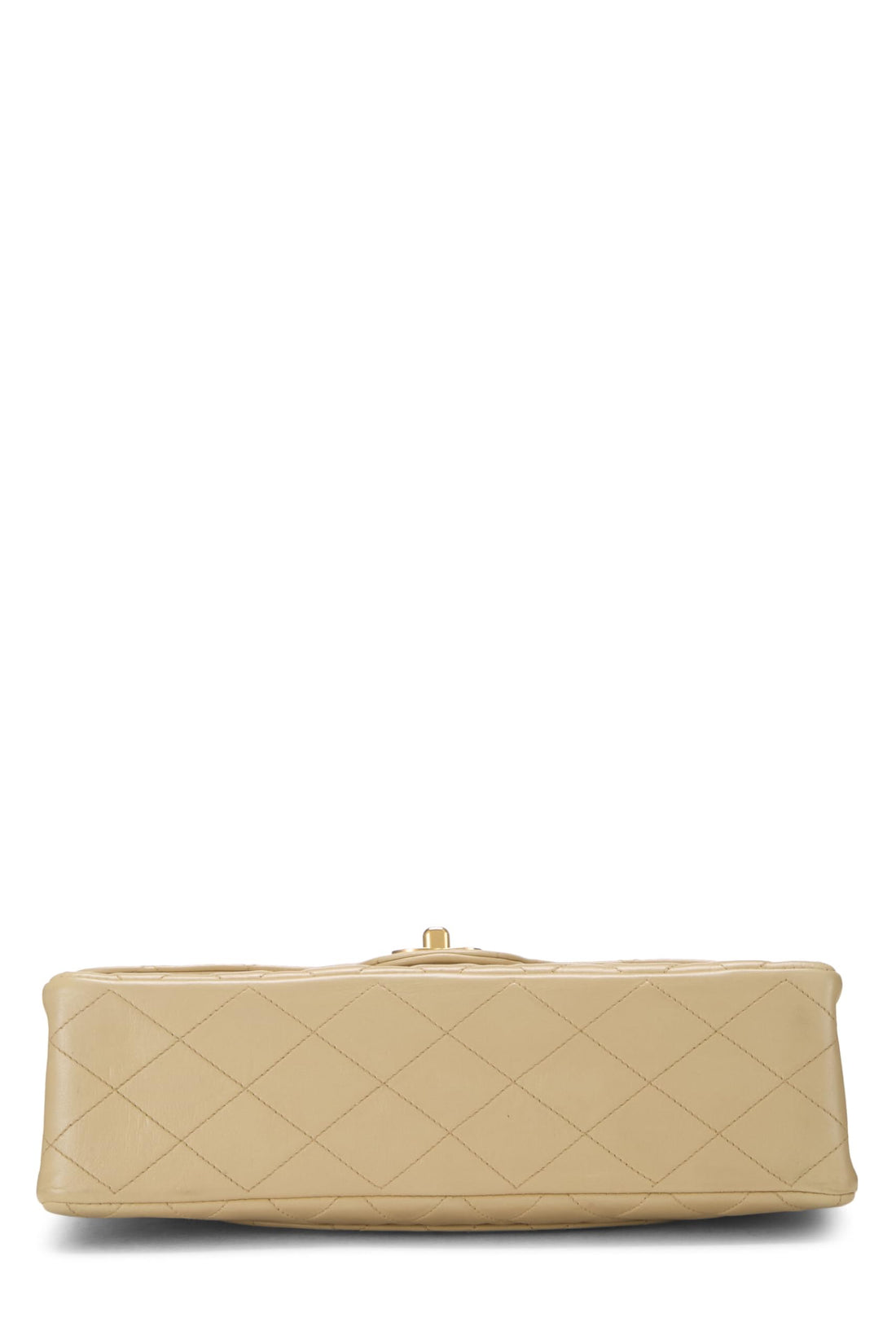 Chanel,  Beige Quilted Lambskin Curved Double Flap Medium, Beige