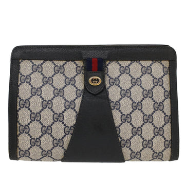 GUCCI GG Canvas Sherry Line Clutch Bag Gray Red Navy 89 01 032 52036