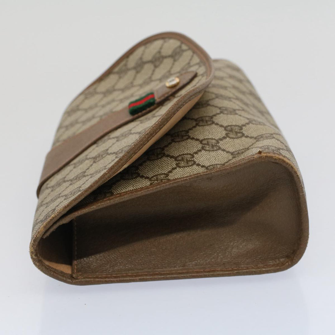 GUCCI GG Canvas Web Sherry Line Clutch Bag PVC Leather Beige Red 52248