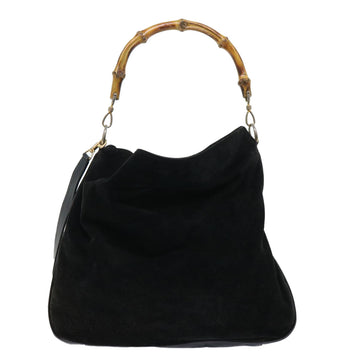 GUCCI Bamboo Shoulder Bag Suede Leather 2way Black 52254