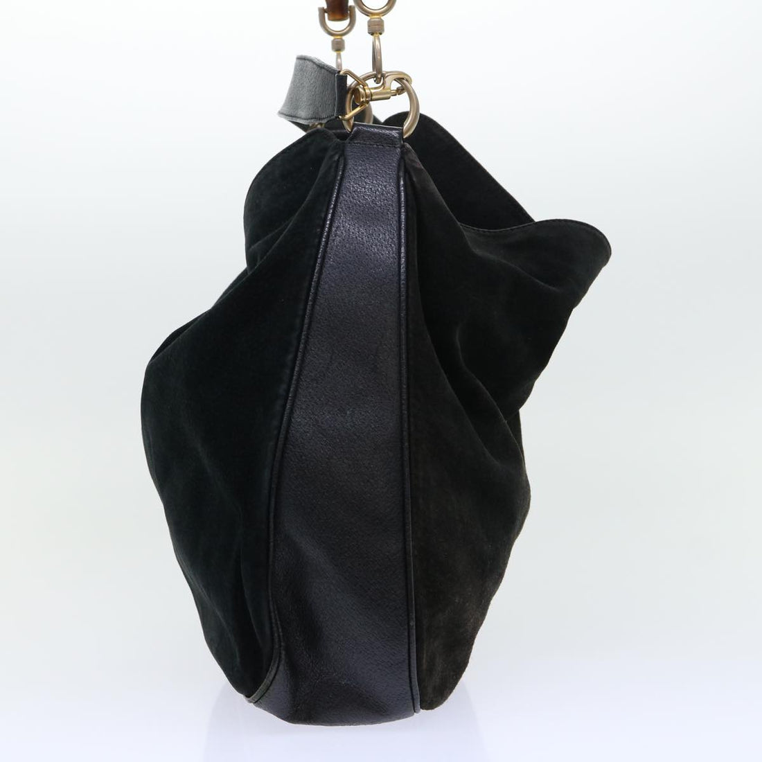 GUCCI Bamboo Shoulder Bag Suede Leather 2way Black 52254