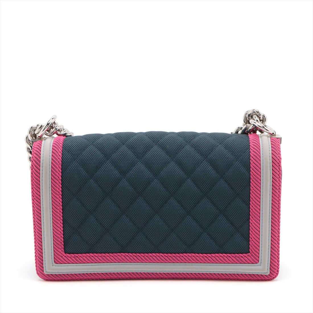 CHANEL Boy Chain Shoulder Bag in Nylon Navy Pink