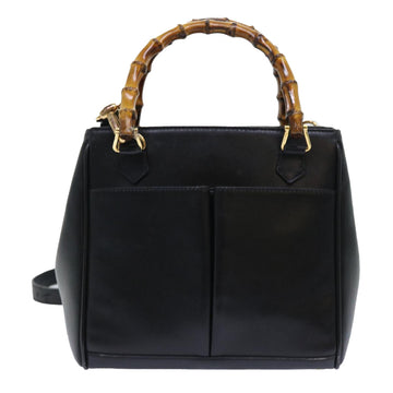 GUCCI Bamboo Hand Bag Leather 2way Black 000 122 0316 52432