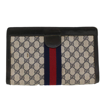 GUCCI GG Canvas Sherry Line Clutch Bag Gray Red Navy 41 014 2125 28 52492
