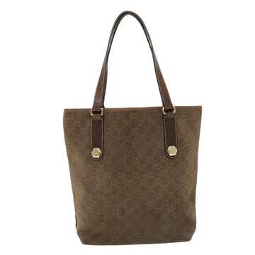 GUCCI GG Canvas Tote Bag Suede Brown 52749