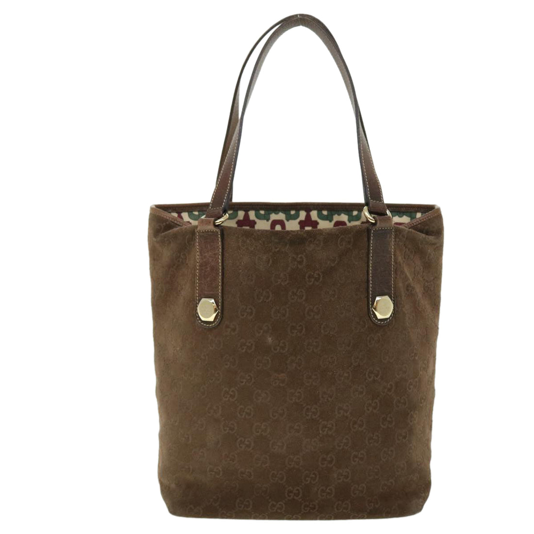 GUCCI GG Canvas Tote Bag Suede Brown 52749