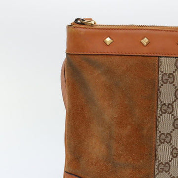 GUCCI GG Canvas Shoulder Bag Leather Beige Orange 120893 52751