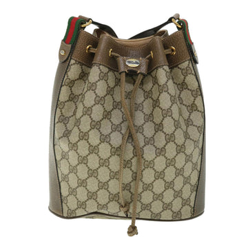 GUCCI GG Canvas Web Sherry Line Shoulder Bag PVC Leather Beige Green 52761