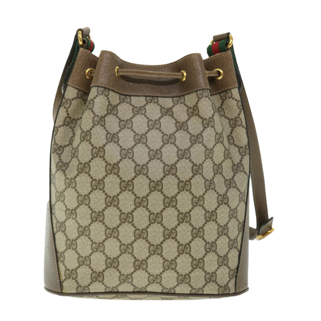 GUCCI GG Canvas Web Sherry Line Shoulder Bag PVC Leather Beige Green 52761