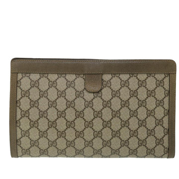 GUCCI GG Canvas Web Sherry Line Clutch Bag PVC Leather Beige Green 52762