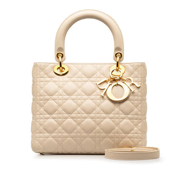 Christian Dior Cannage Lady Dior Medium 2WAY Handbag White Lambskin