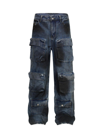 Makersluxe High Street Hip-hop Distressed Washed Work Jeans
