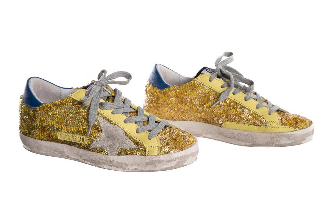Golden Goose Yellow Sequin Super Star Low-Top Sneakers SZ 35