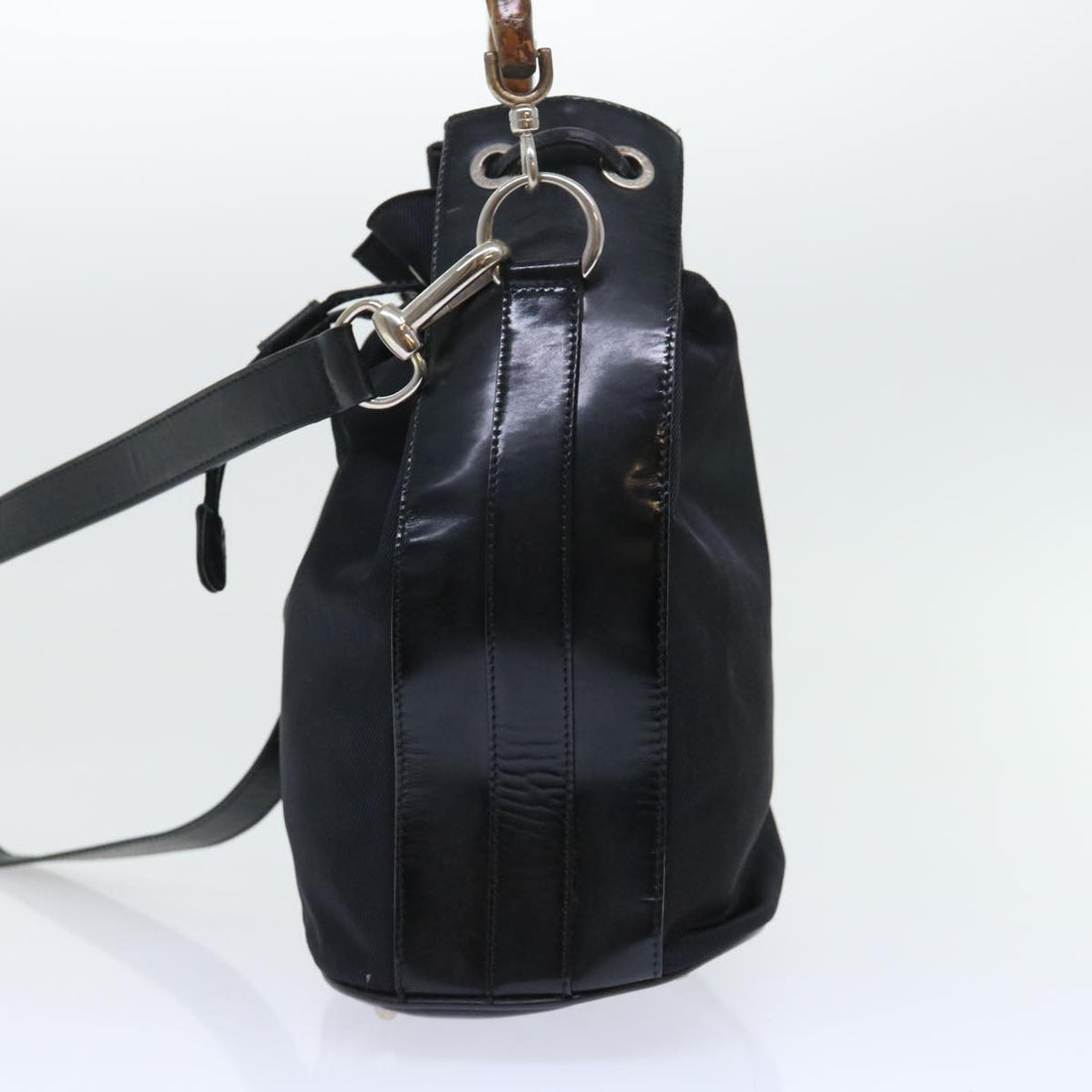 GUCCI Bamboo Shoulder Bag Nylon Leather 2way Black 53004