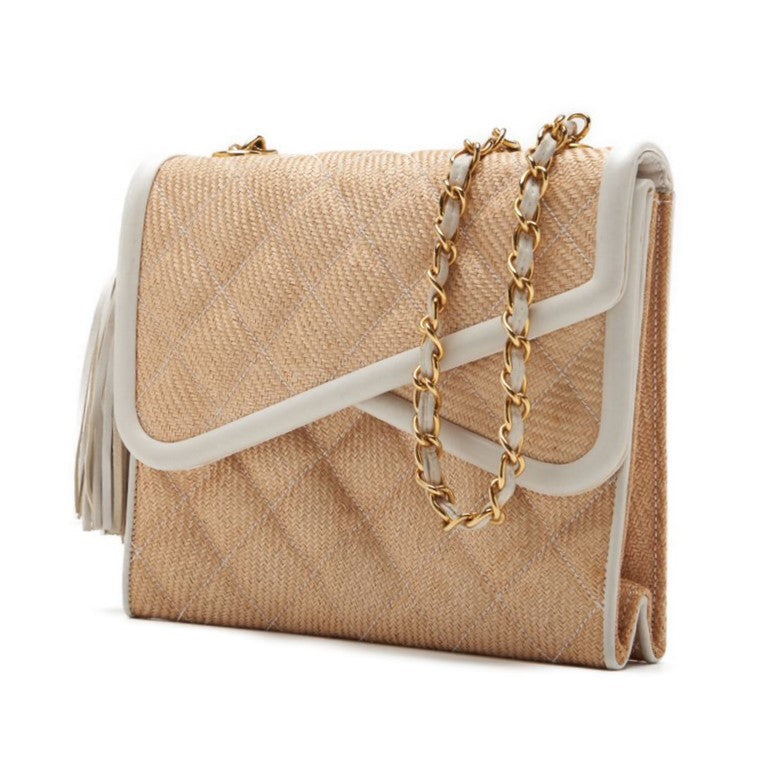 Chanel Matrasse Double Flap Chain Shoulder  Fringes Strow Material   BeigeWhite  Shoulder Bag Mini Shoulder Bag  Bag Hybrid ?French?? Ship? Himalan Bookstore Online