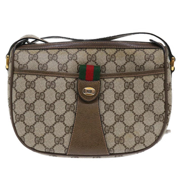 GUCCI GG Canvas Web Sherry Line Shoulder Bag PVC Leather Beige Green 53255
