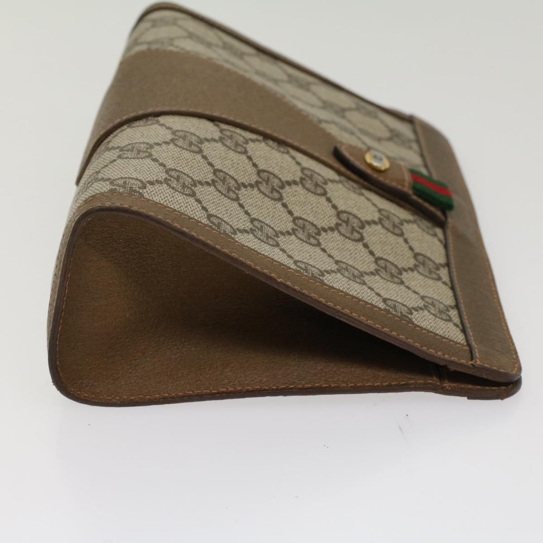 GUCCI GG Canvas Web Sherry Line Clutch Bag PVC Leather Beige Green 53256