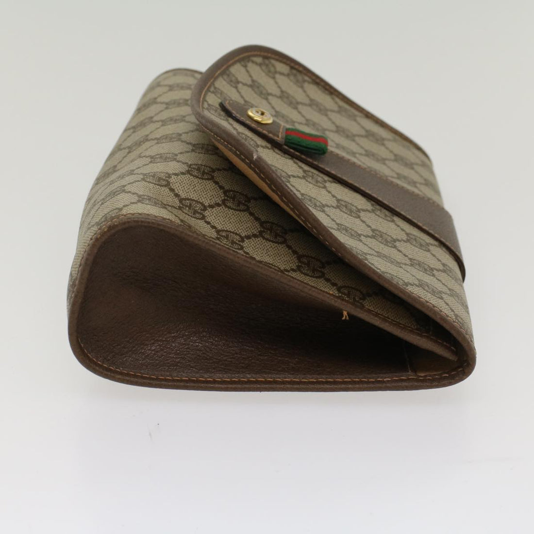 GUCCI GG Canvas Web Sherry Line Clutch Bag PVC Leather Beige Green 53257