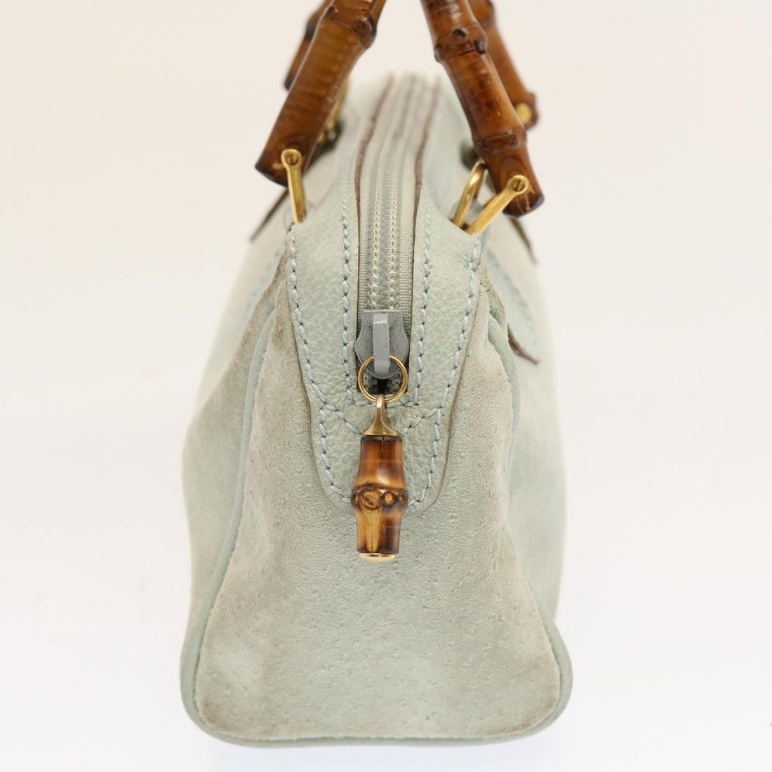 GUCCI Bamboo Shoulder Bag Suede 2way Light Blue 53258