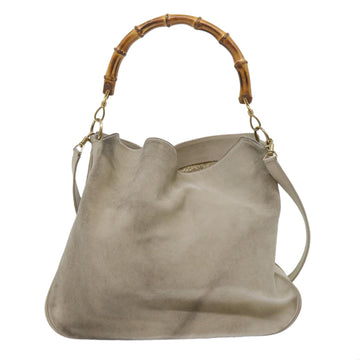 GUCCI Bamboo Shoulder Bag Suede 2way Beige 53270