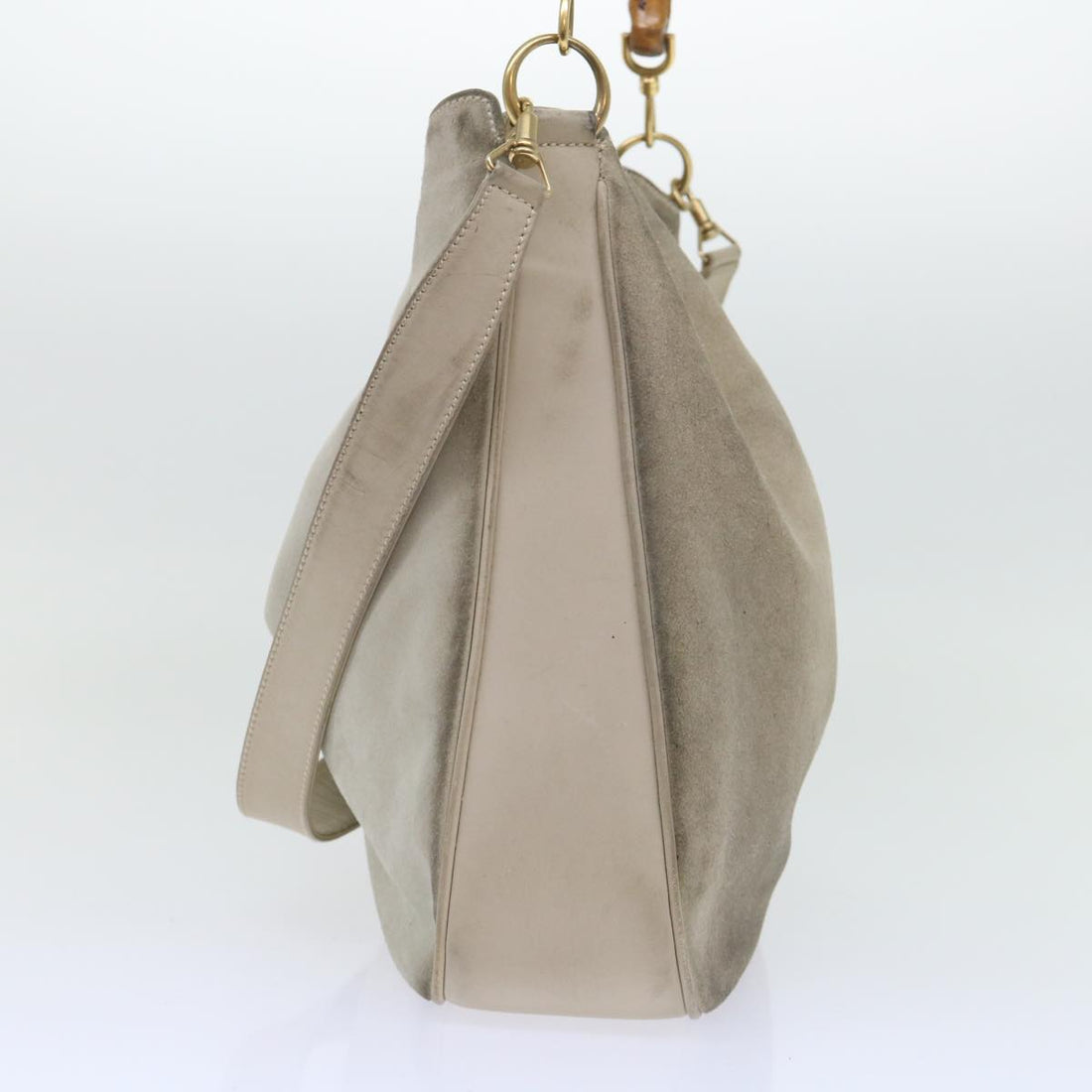 GUCCI Bamboo Shoulder Bag Suede 2way Beige 53270