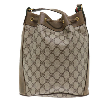 GUCCI GG Canvas Web Sherry Line Shoulder Bag PVC Leather Beige Green 53271