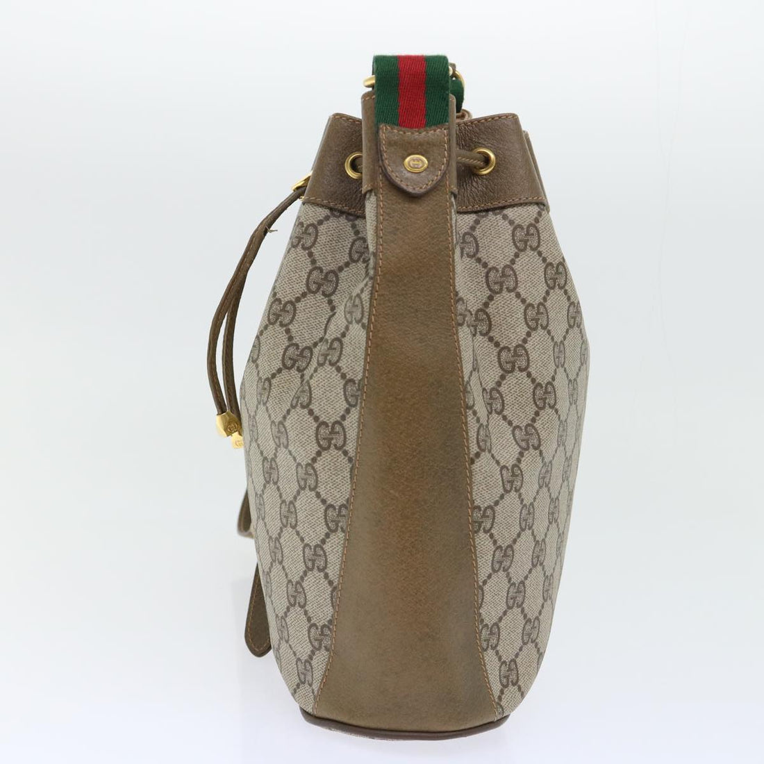 GUCCI GG Canvas Web Sherry Line Shoulder Bag PVC Leather Beige Green 53271