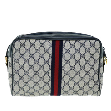 GUCCI GG Canvas Sherry Line Shoulder Bag PVC Leather Gray Red Navy 53343