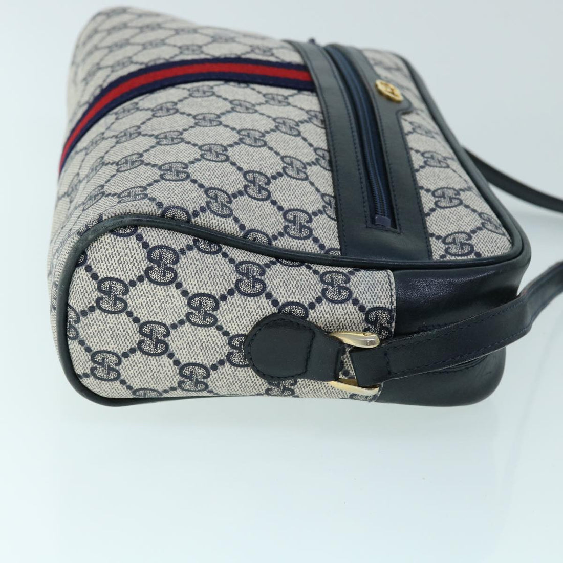 GUCCI GG Canvas Sherry Line Shoulder Bag PVC Leather Gray Red Navy 53343
